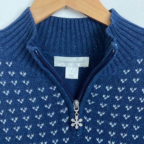 Christopher & Banks Blue Snowflake Reindeer Sweater - Picture 3 of 11